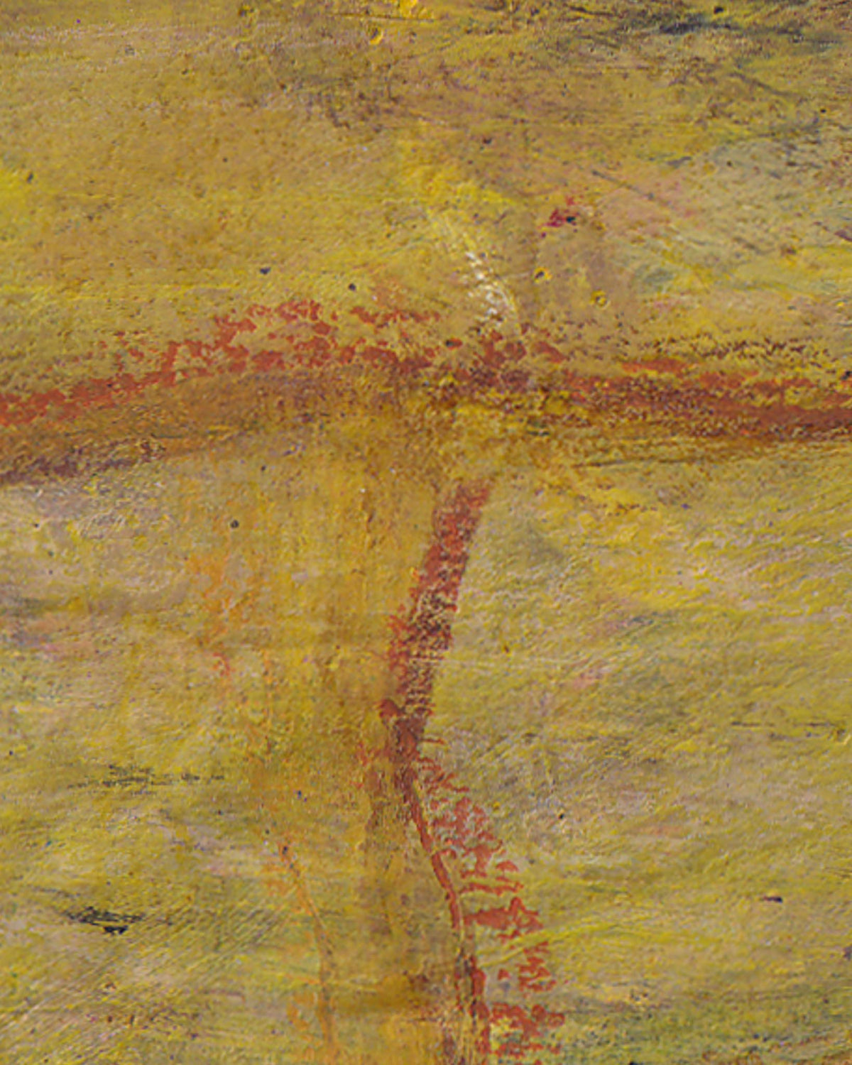 Abstract art with red and yellow colors on a textured surface