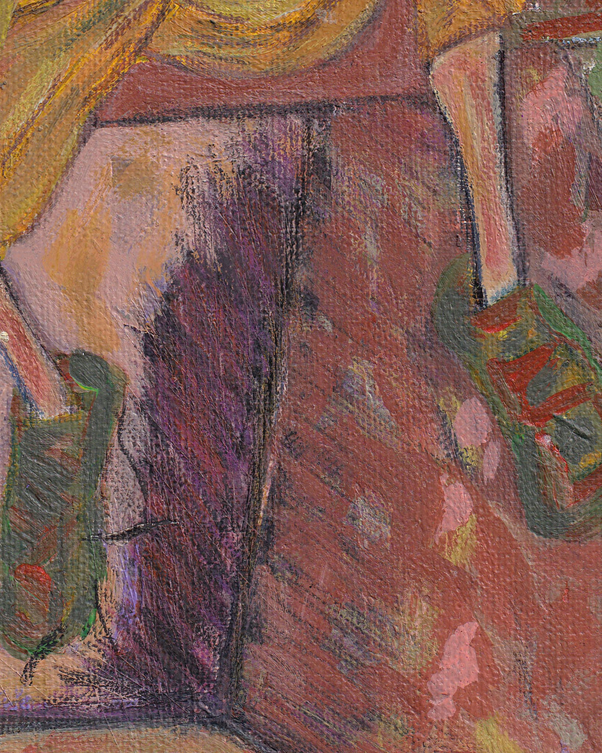 Abstract painting with warm colors and a textured surface