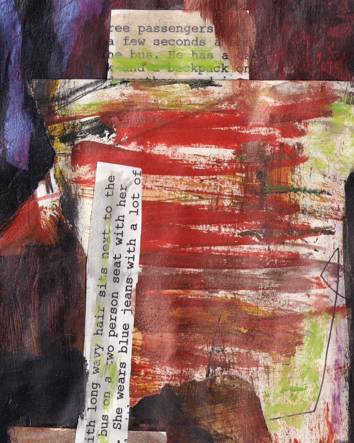 Artistic collage with text and abstract painting
