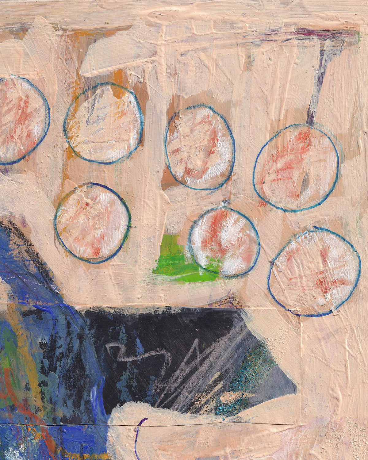 Abstract artwork with circular shapes and textural elements