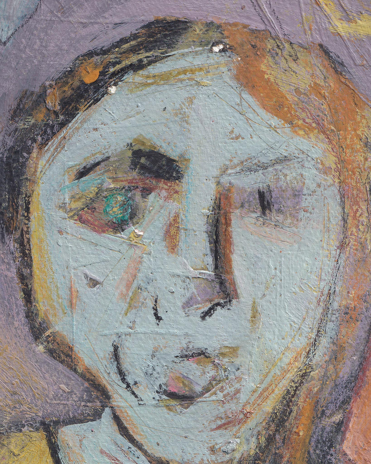 Abstract painting of a face with geometric shapes and bold colors