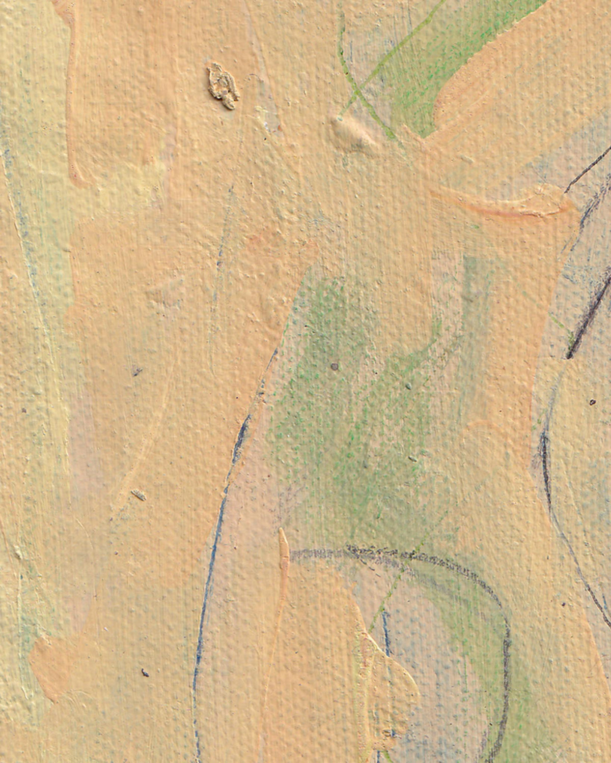 Abstract art with textured brush strokes in beige, green, and blue.