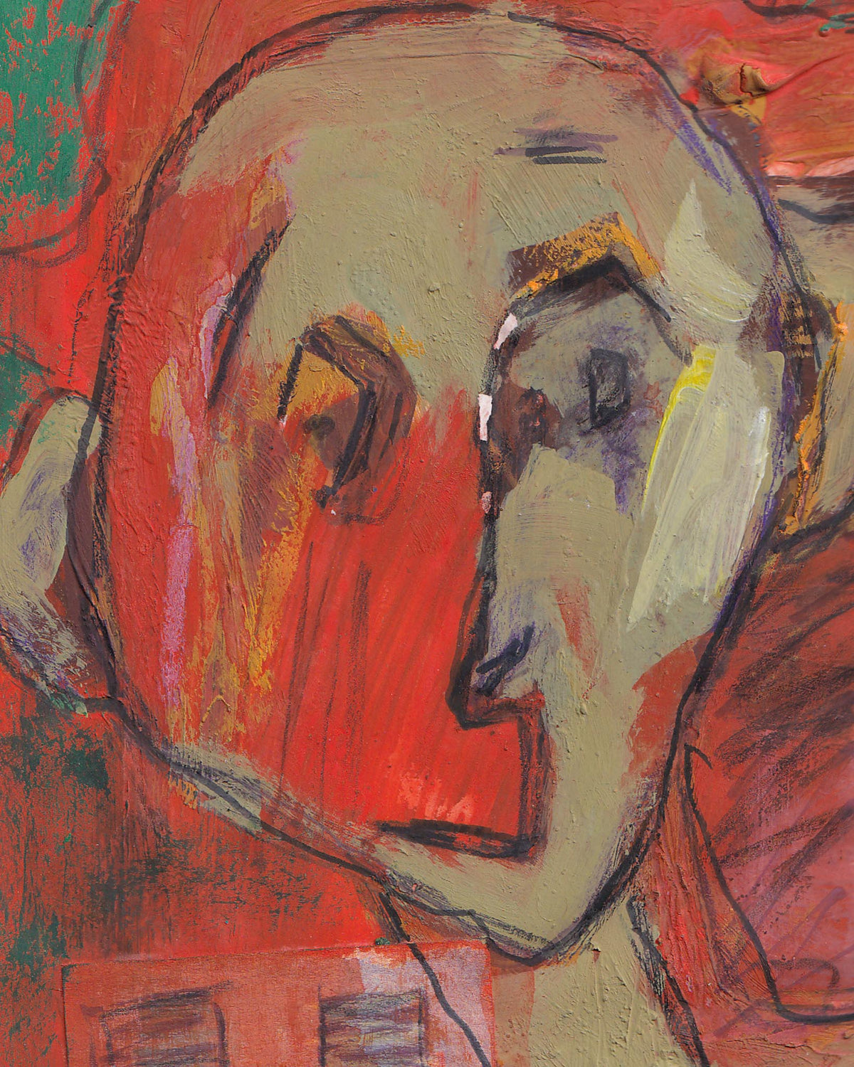 Abstract painting of a face with bold colors and brush strokes