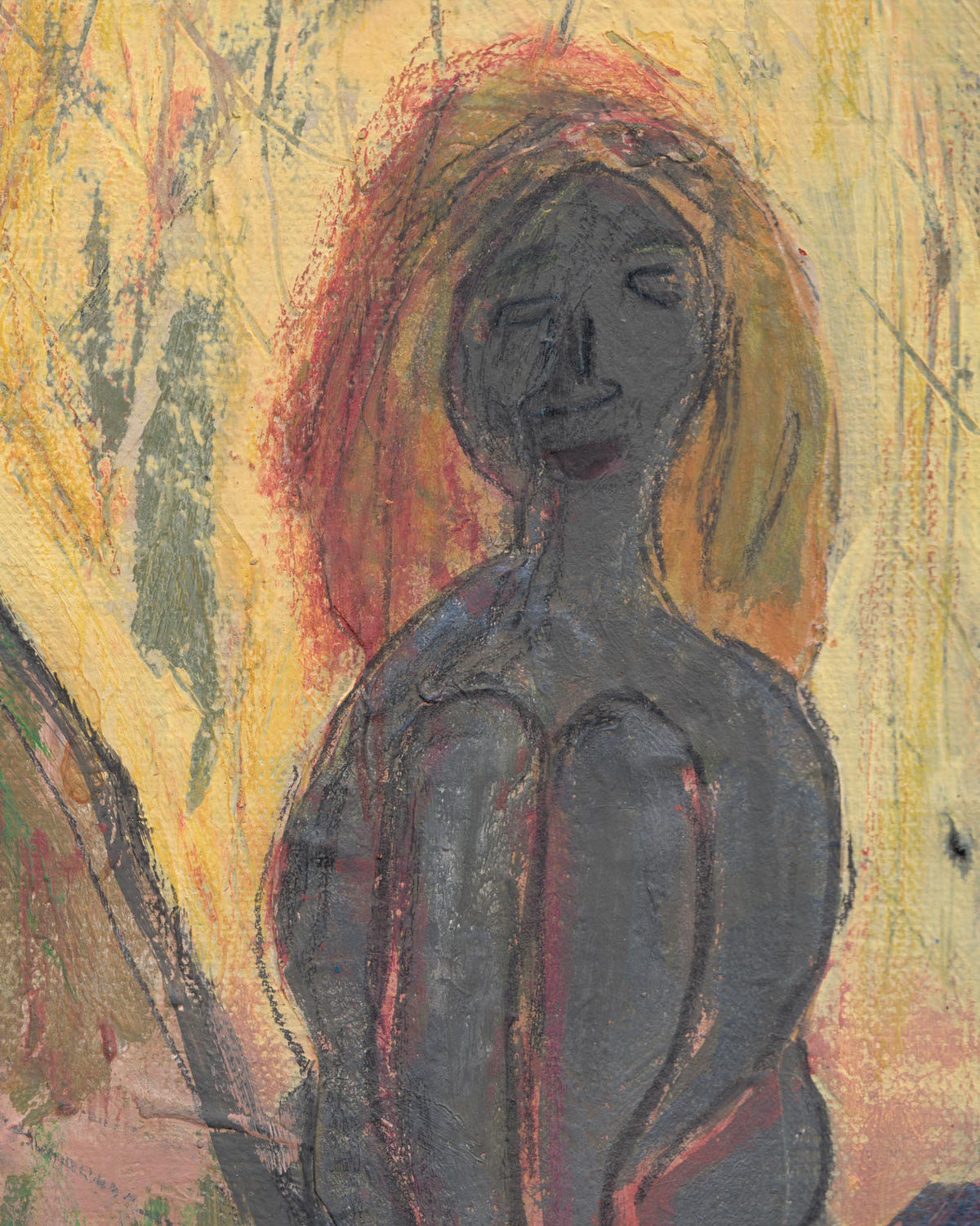 Abstract painting of a figure with a warm, textured background