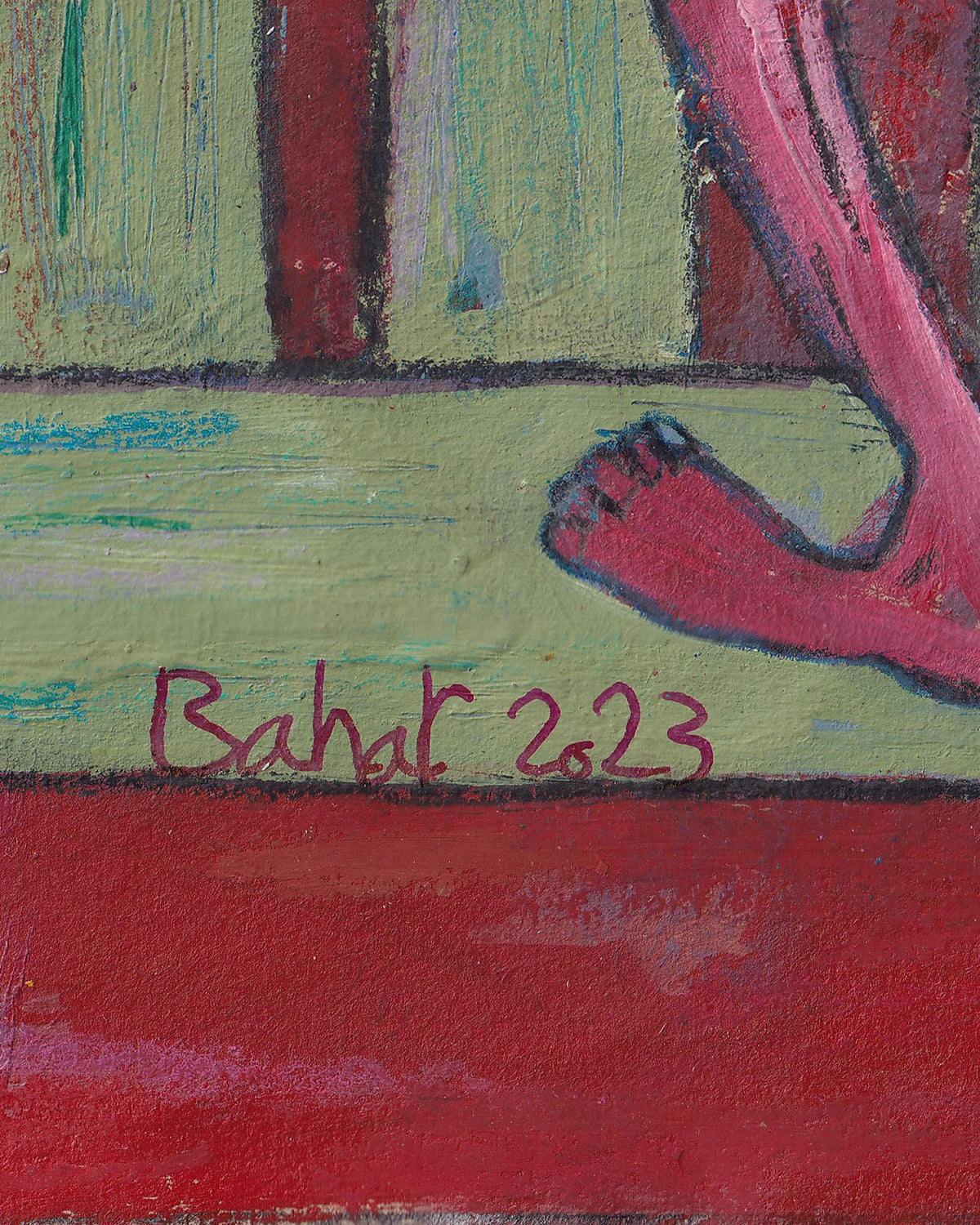Artistic depiction of a foot with colorful background and 'Bahat 2023' signature.