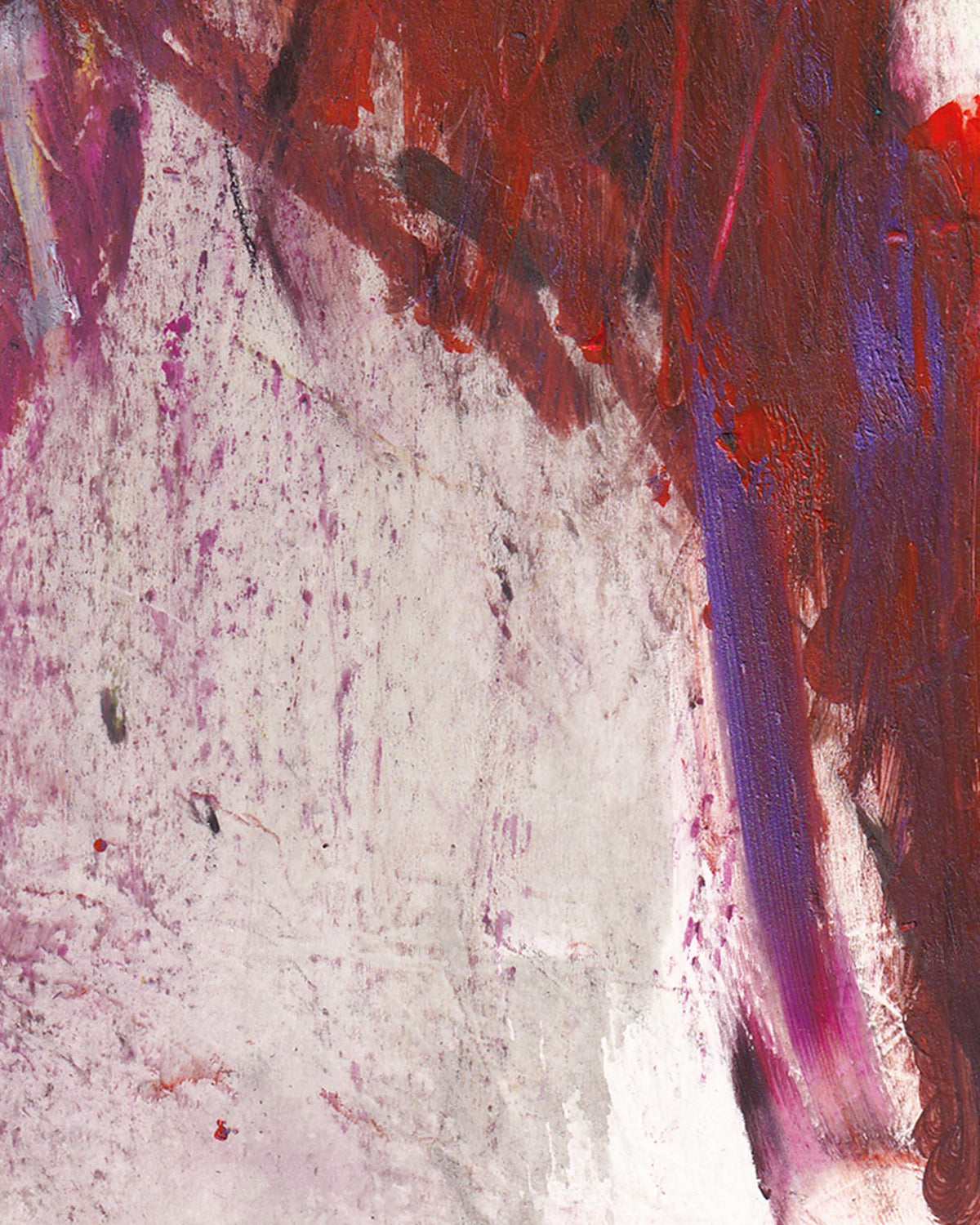 Abstract art with red, purple, and white brush strokes on a textured surface
