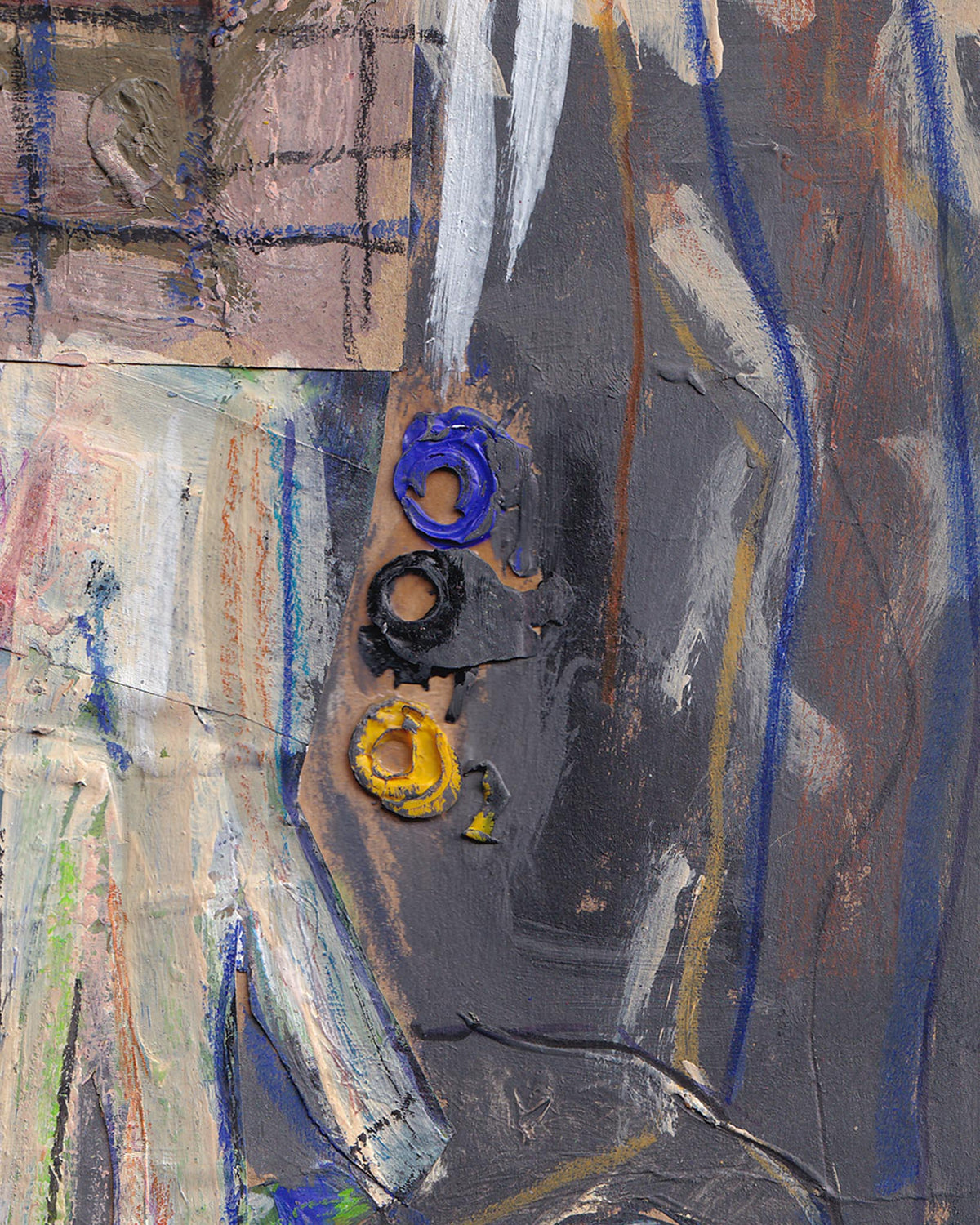 Abstract art piece with various colors and textures
