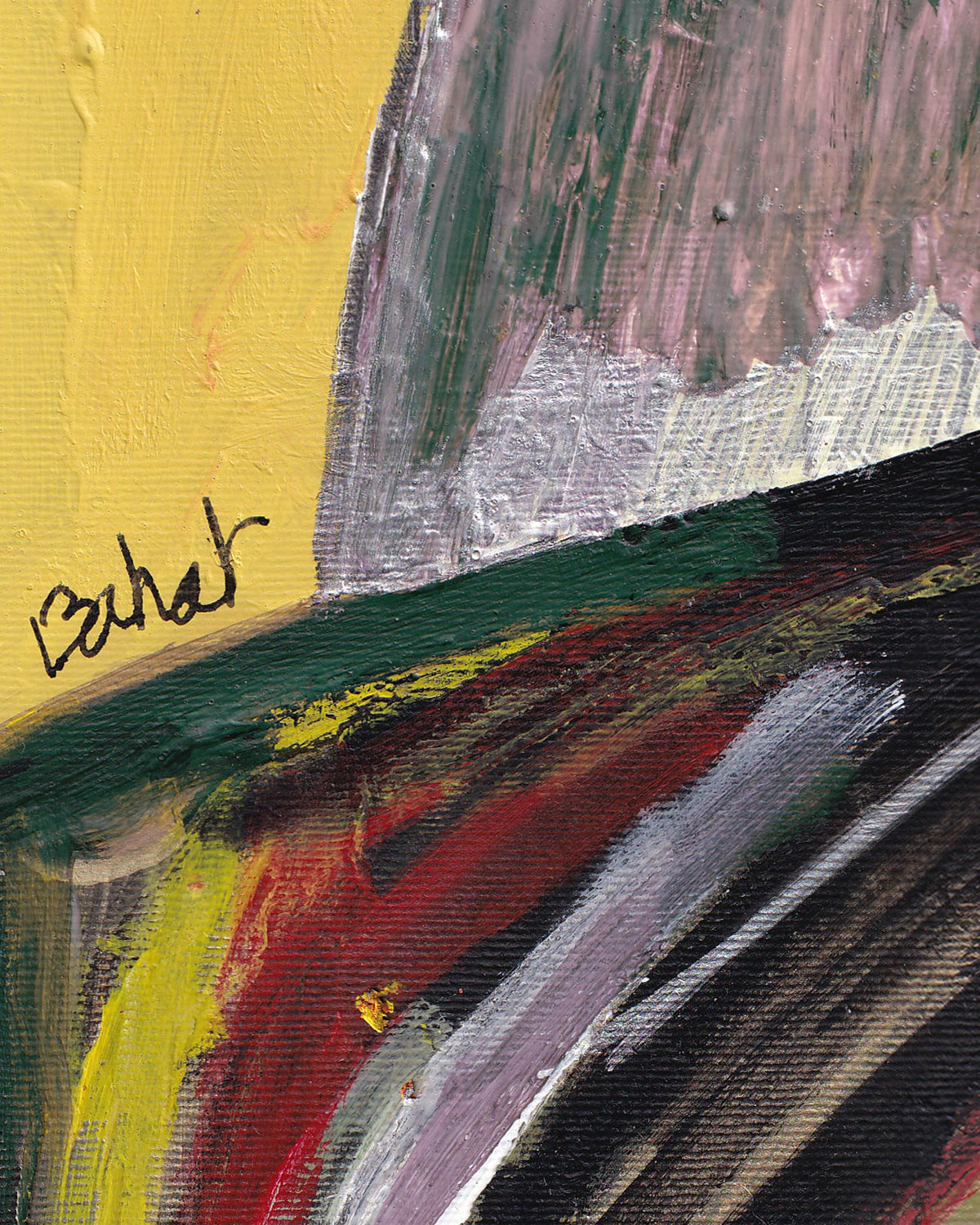 Abstract painting with visible signature in the corner
