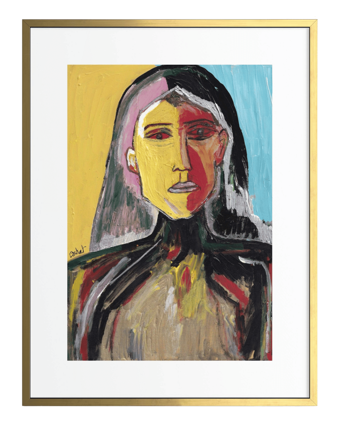 Abstract painting of a person with a colorful background