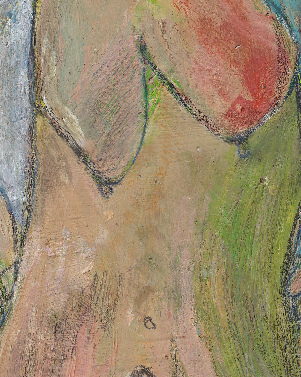 Abstract painting with textured brushstrokes in earthy tones