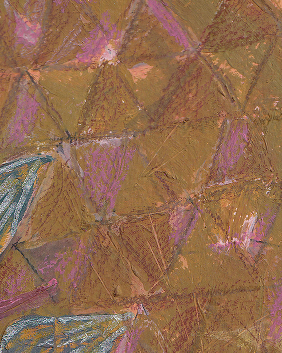 Abstract art with geometric shapes and purple accents on a brown background