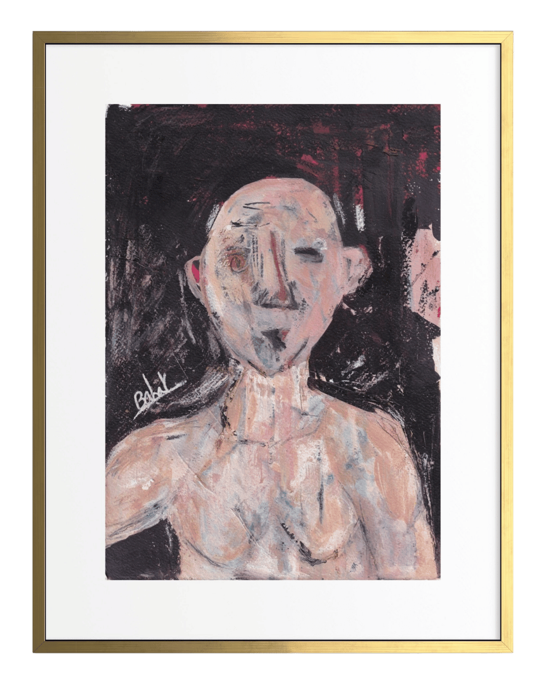 Abstract painting of a figure with a dark background