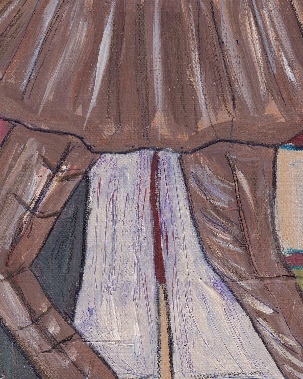 Abstract artwork with brown, white, and red colors