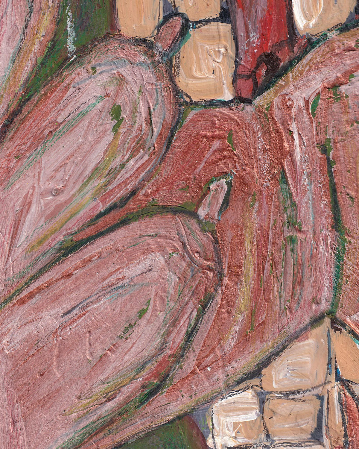 Abstract art with pink, green, and brown colors