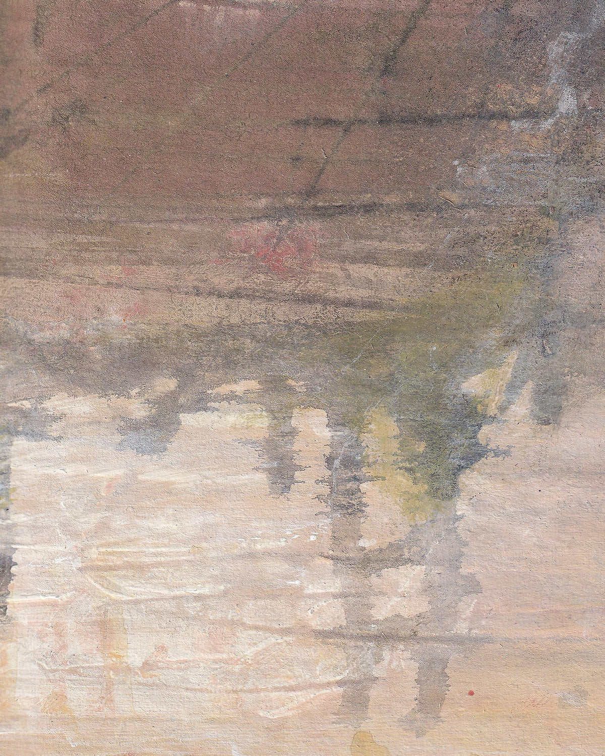 Abstract art with brown, green, and beige colors on a textured surface