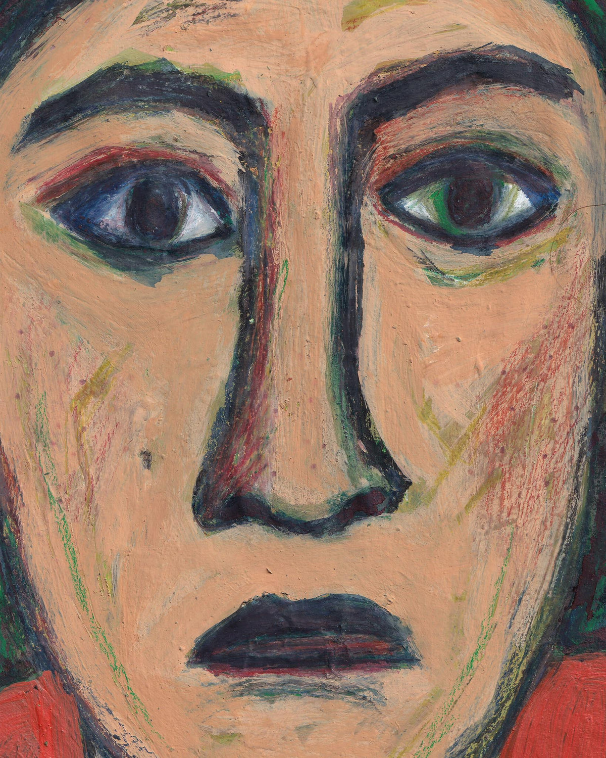 Abstract painting of a face with bold lines and colors