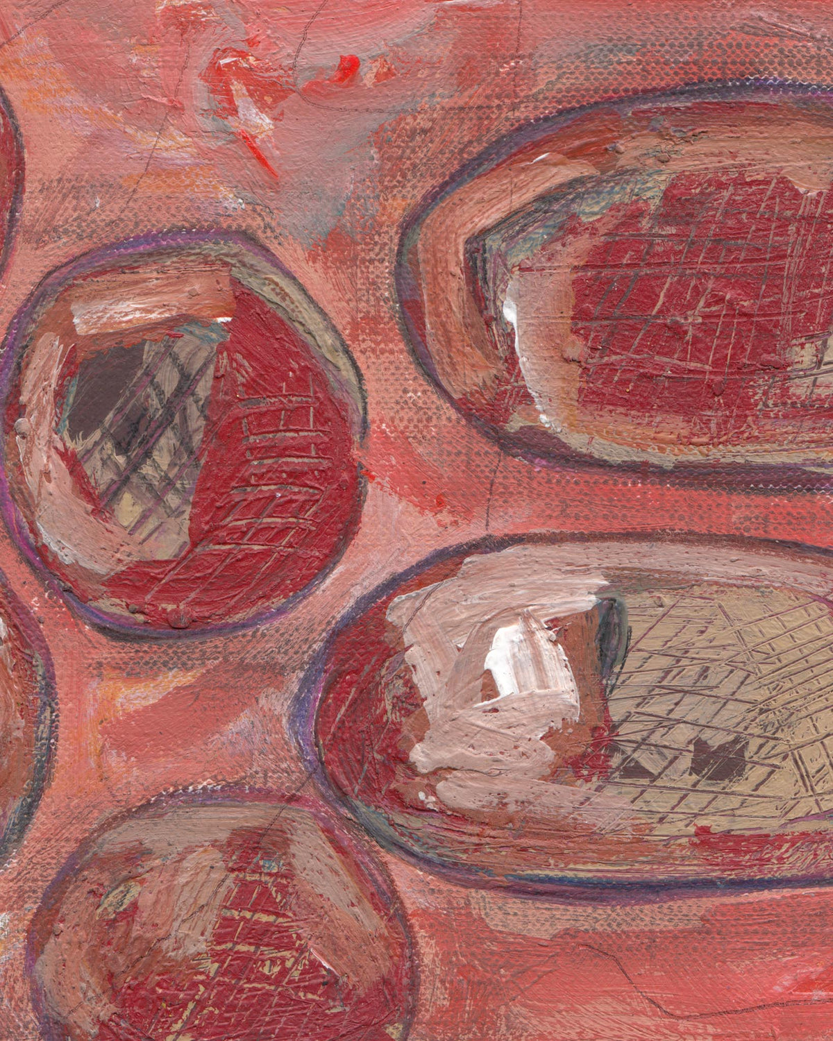 Abstract art with circular shapes and textured surface