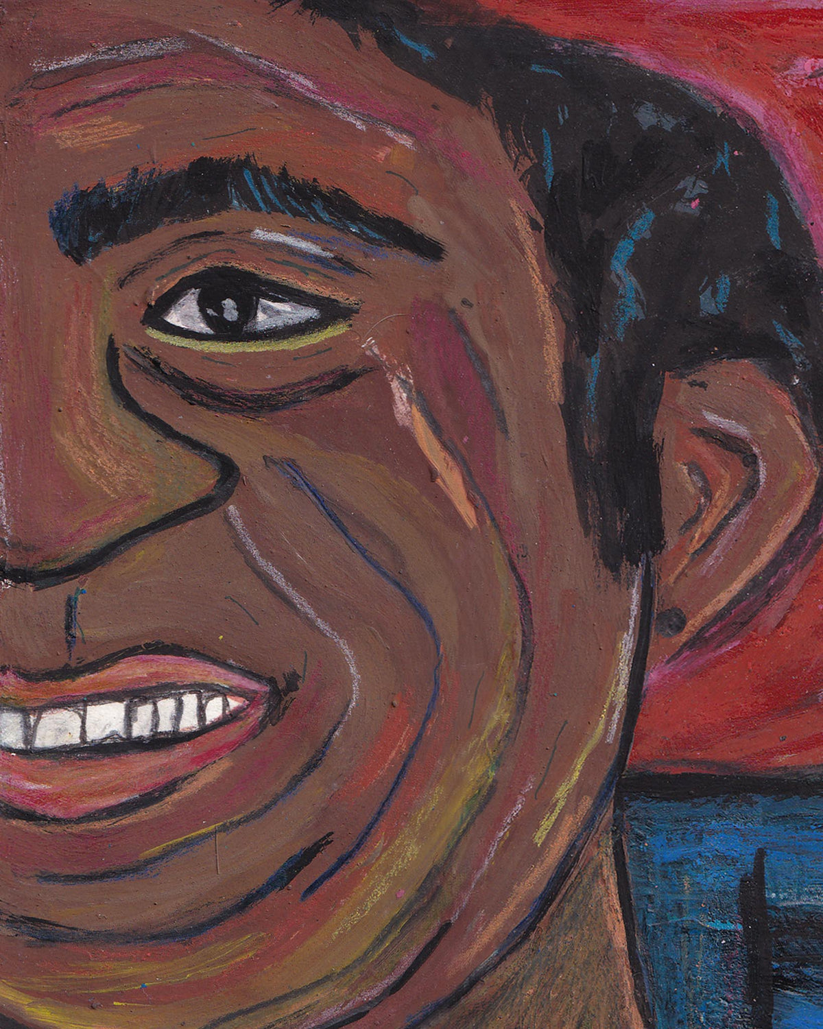 Artistic depiction of a person's face with a colorful background