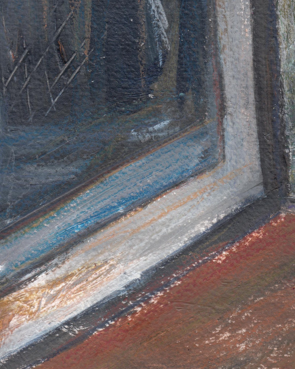 Close-up of a textured surface with a window reflection