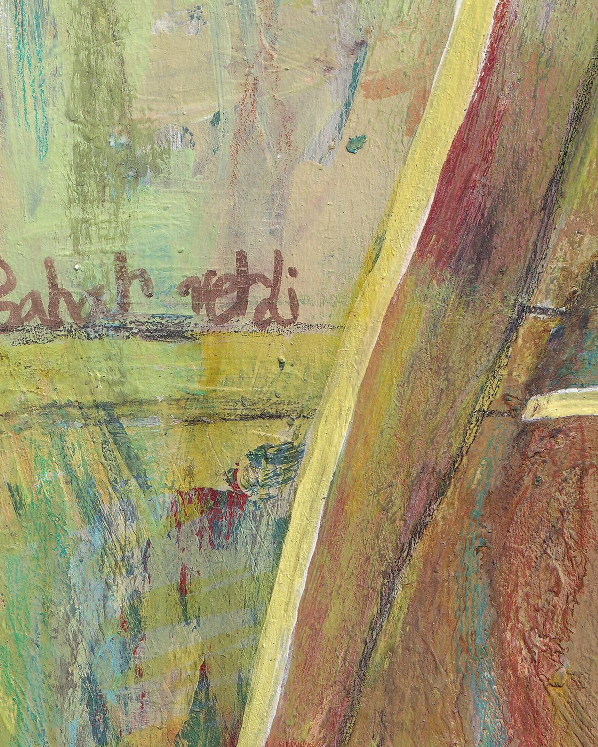 Artistic signature on a colorful abstract painting