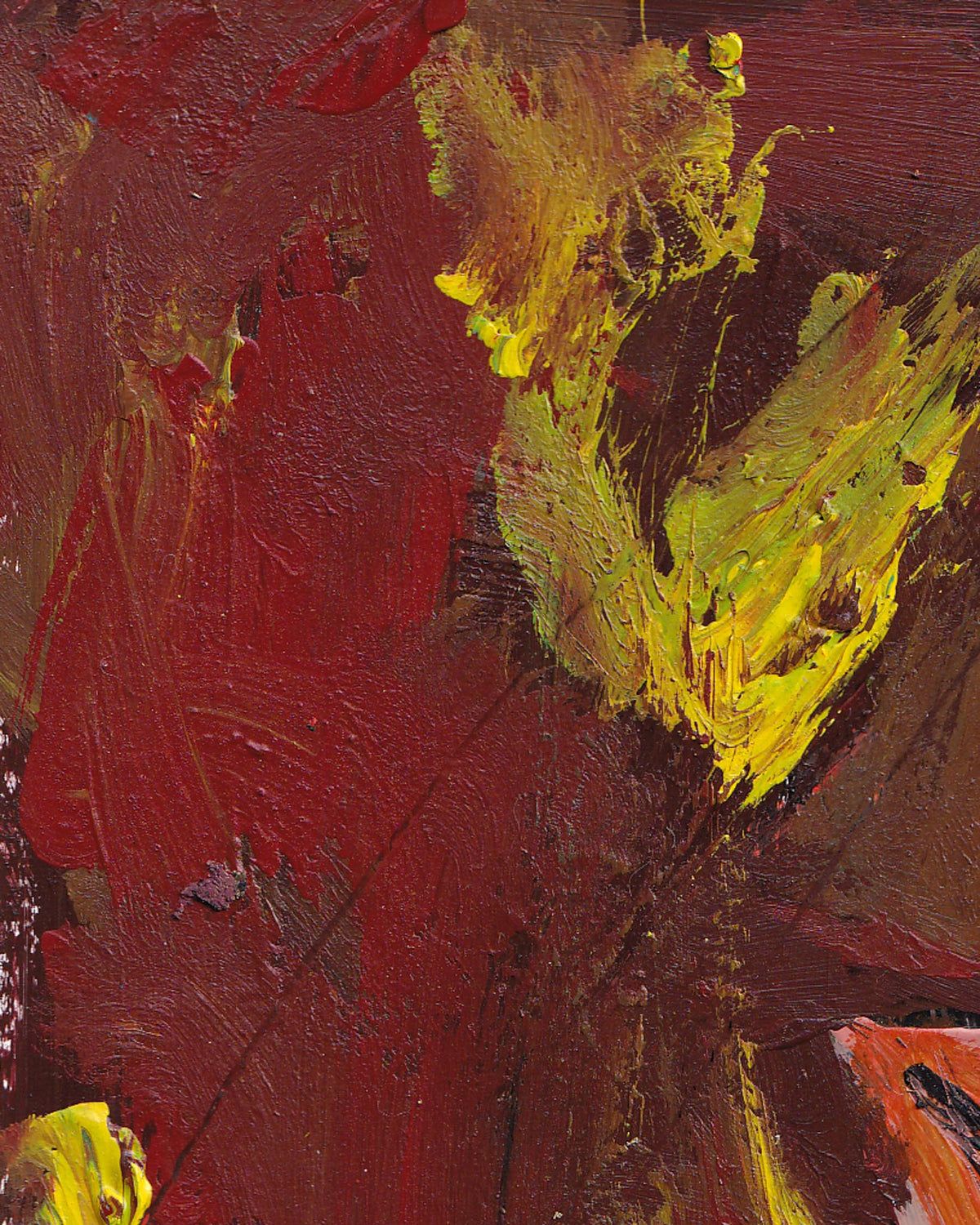 Abstract painting with red, yellow, and brown colors