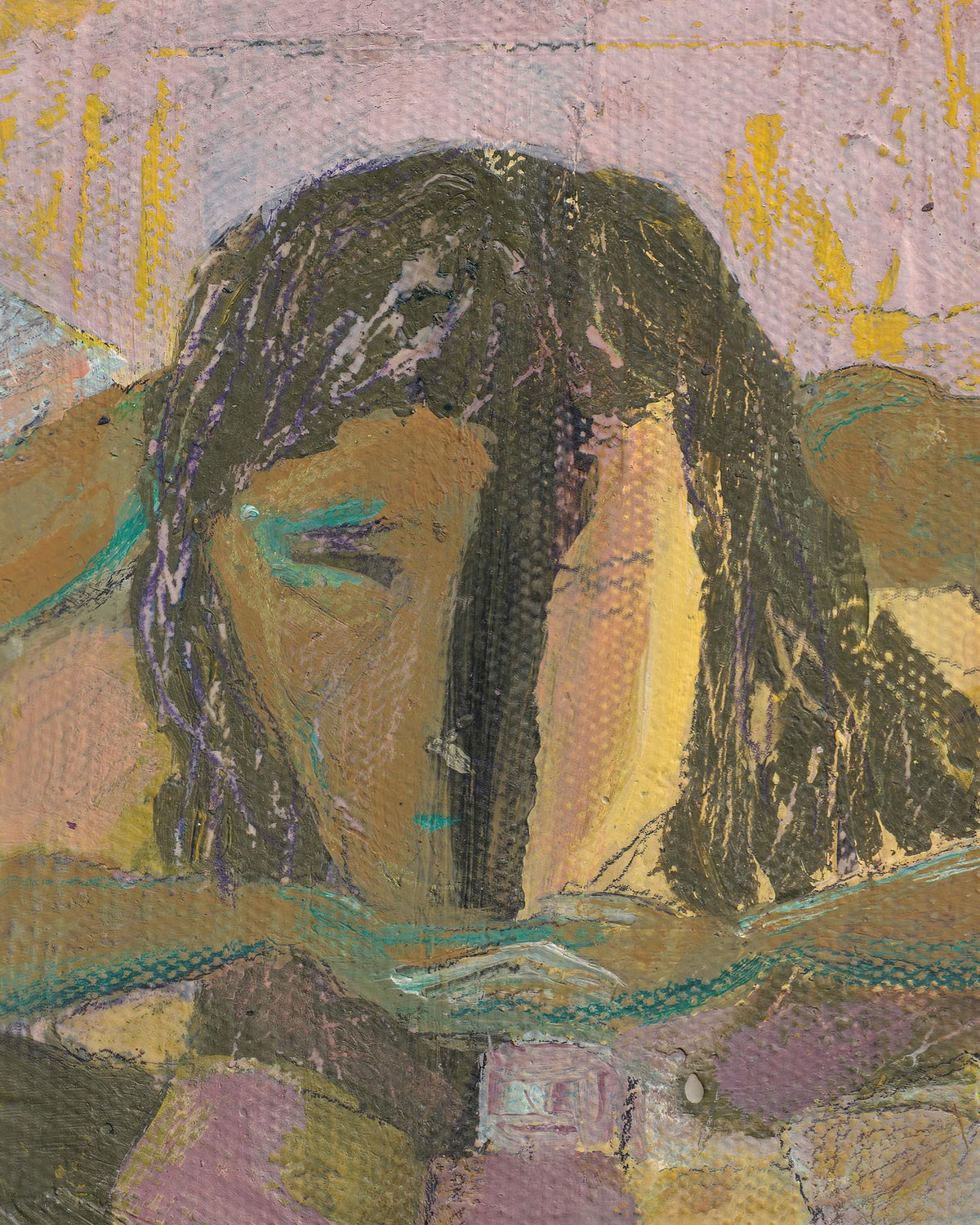 Artistic depiction of a woman with long hair, using a textured brushstroke technique.