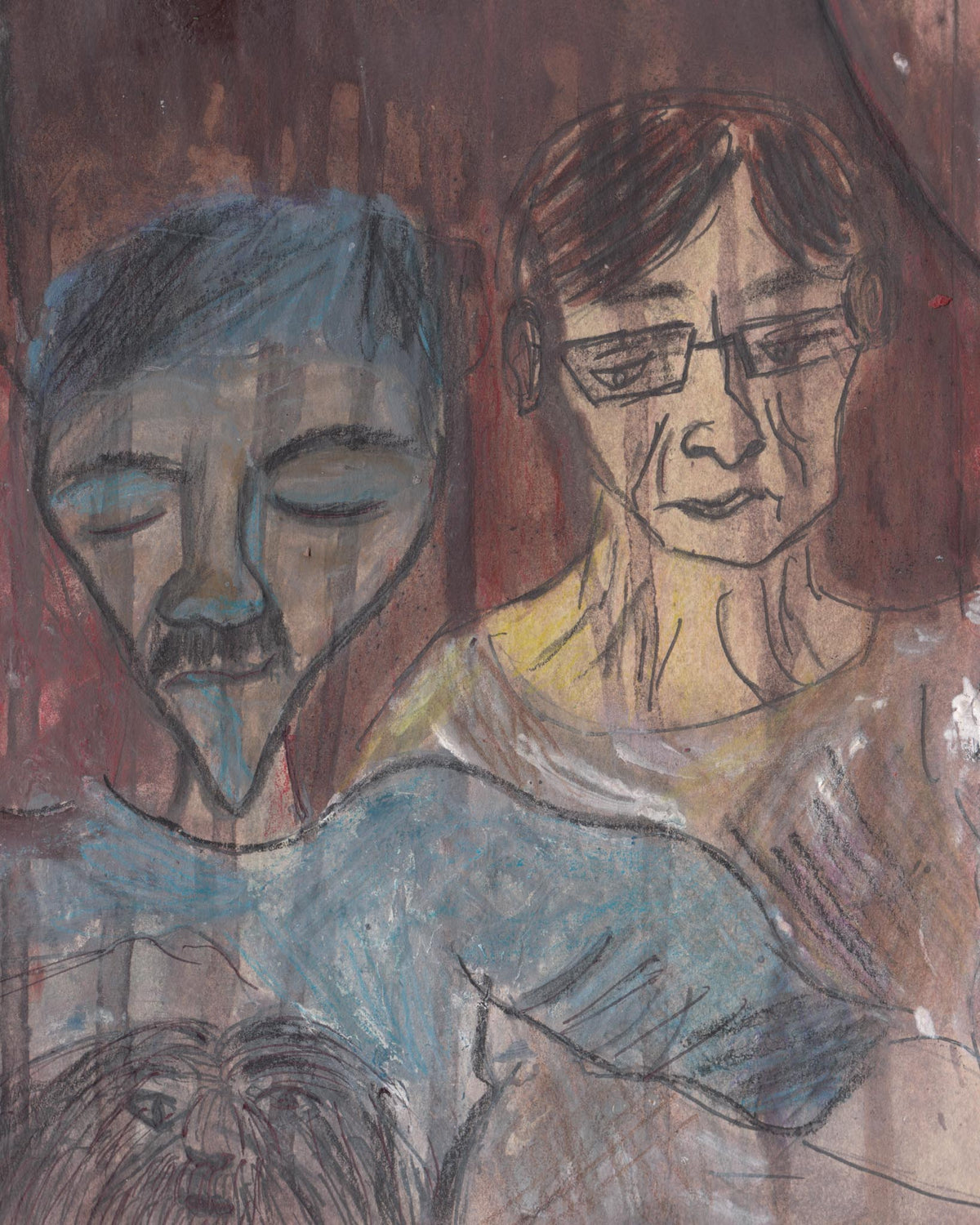 Artistic depiction of two figures with a focus on facial features and expressions.