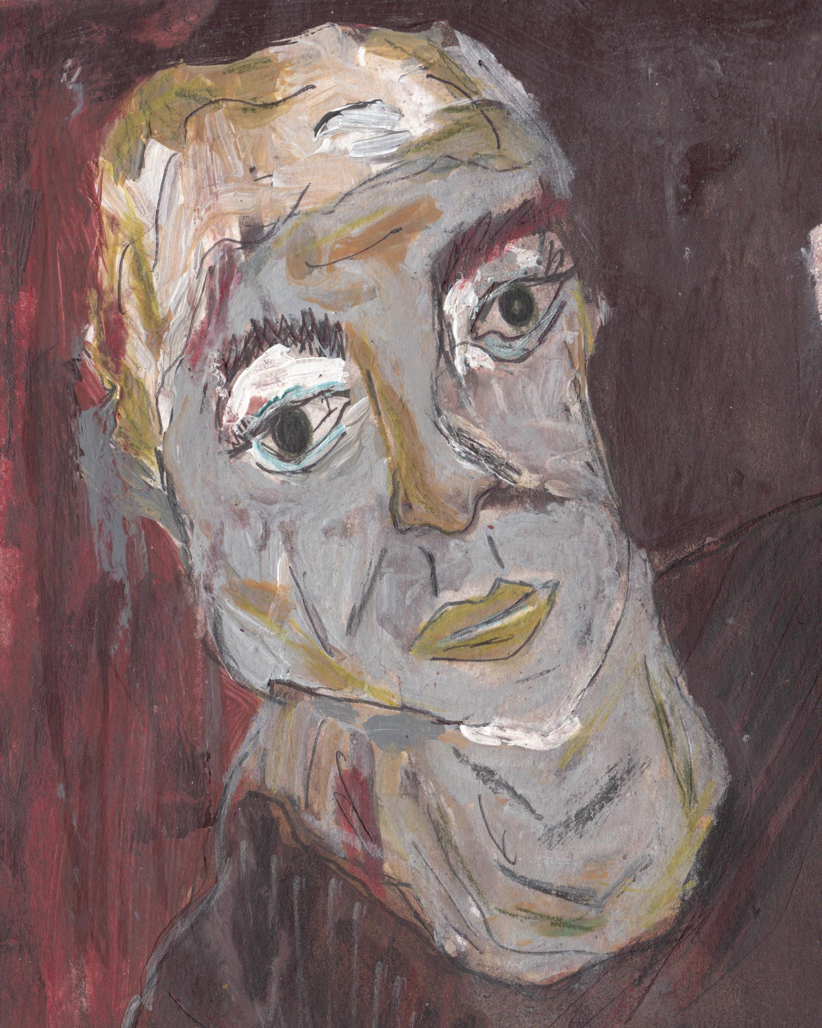 Artistic depiction of a face with abstract style on a dark background