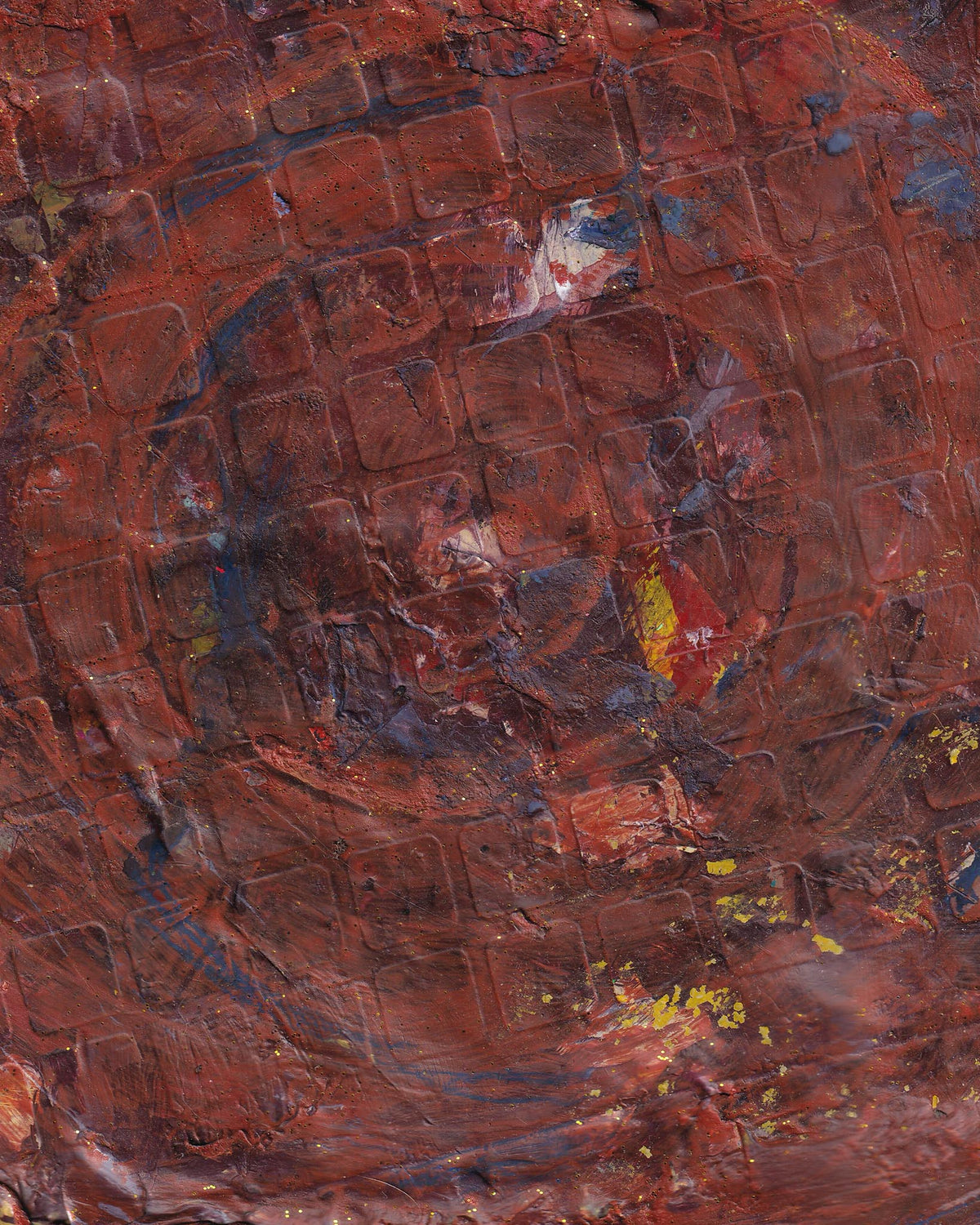 Abstract painting with textured brown and red tones