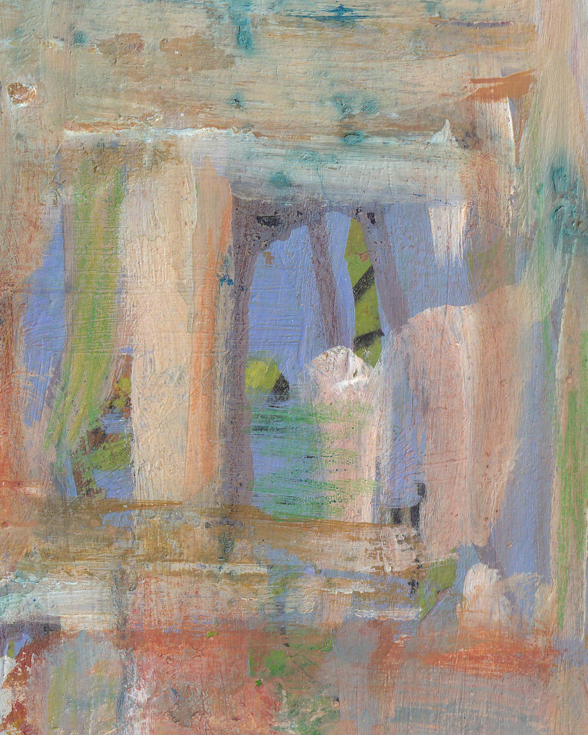 Abstract painting of a classical building with columns