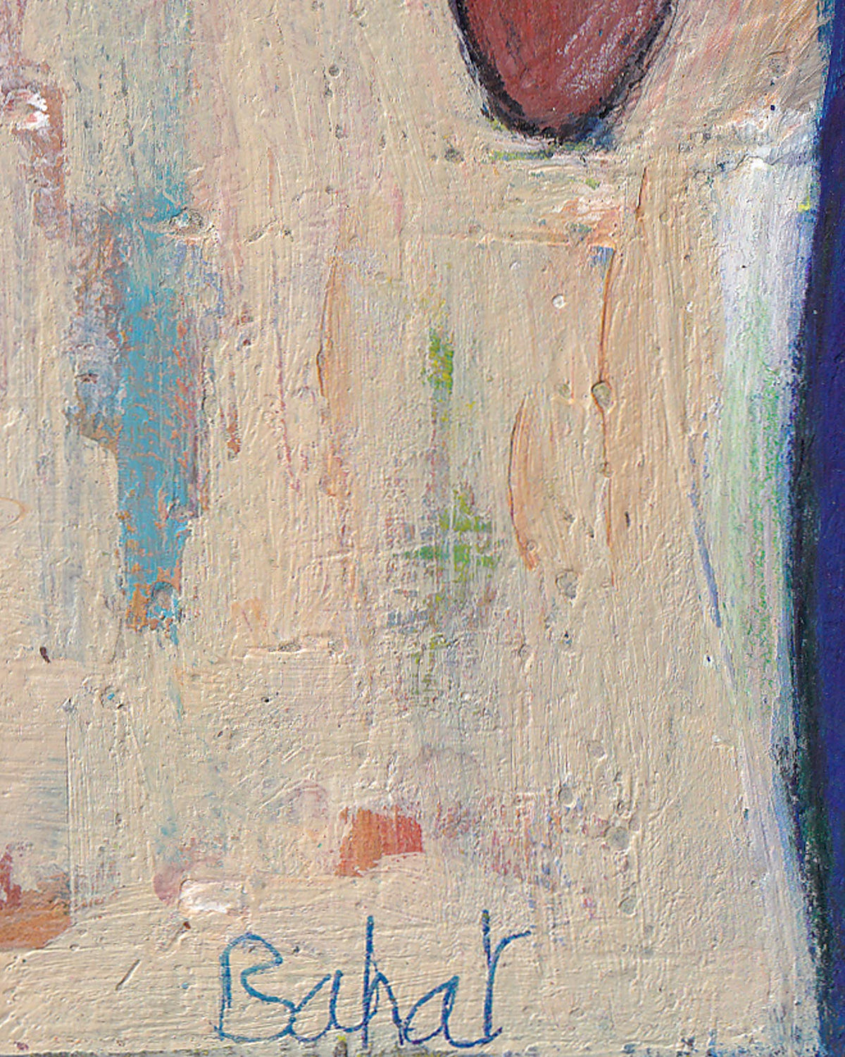 Abstract painting with visible signature 'Bahat' on textured surface
