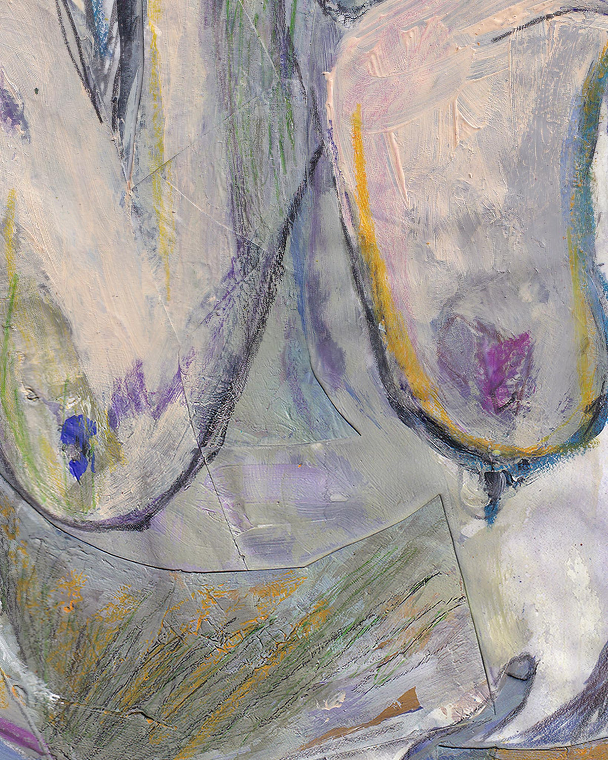 Abstract art with a mix of purple, blue, and gray colors.
