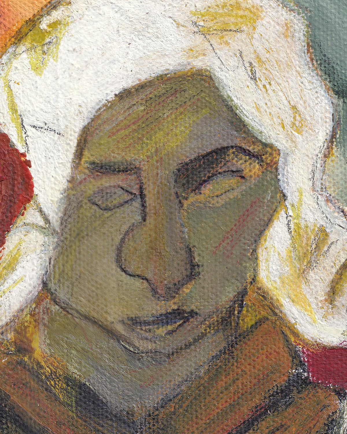 Artistic depiction of a face with abstract style, featuring warm colors.