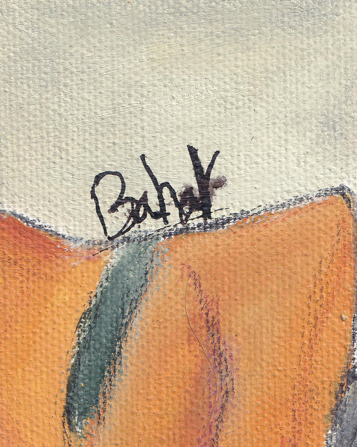 Abstract painting with a signature in the center