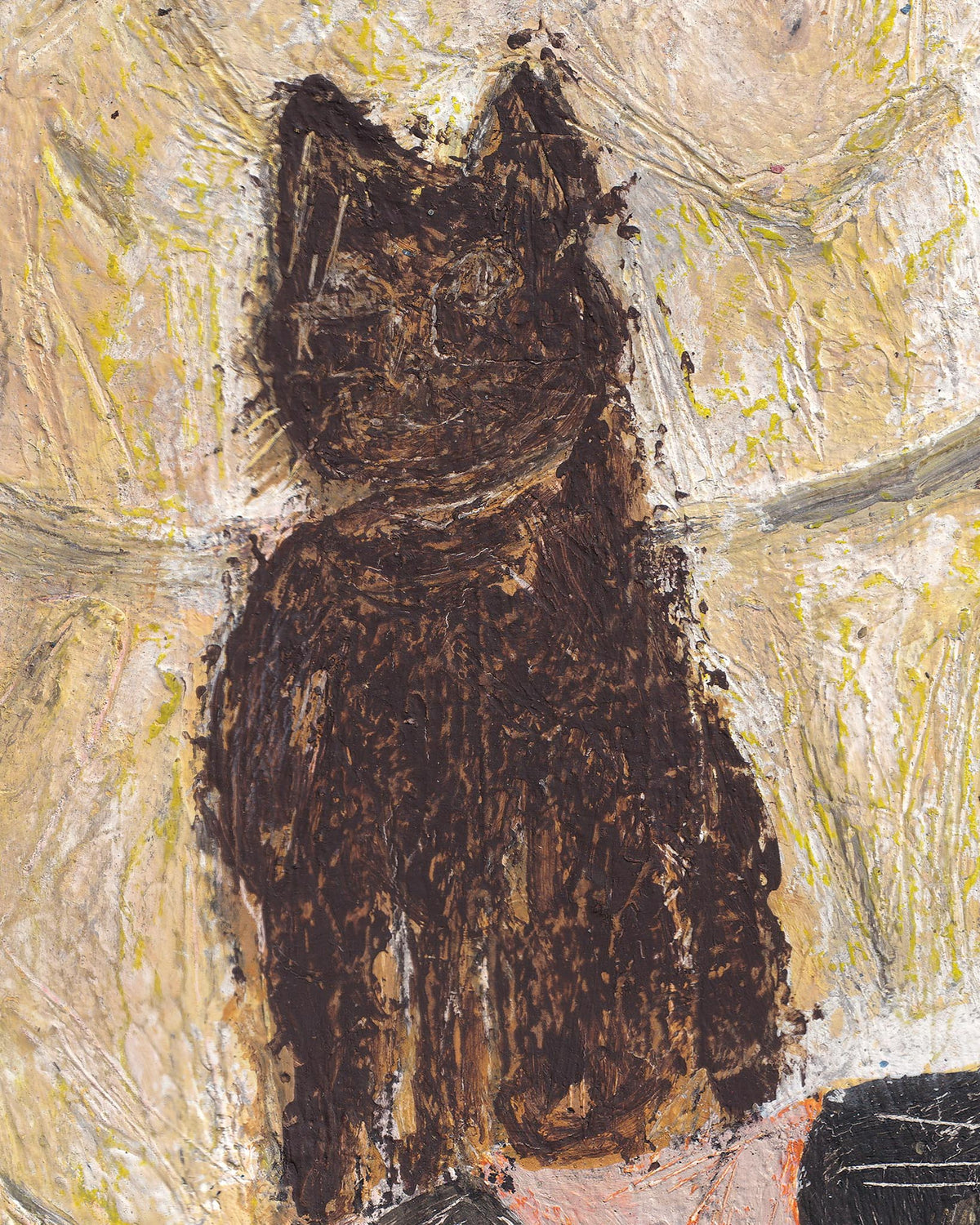 Artistic depiction of a cat with textured beige background