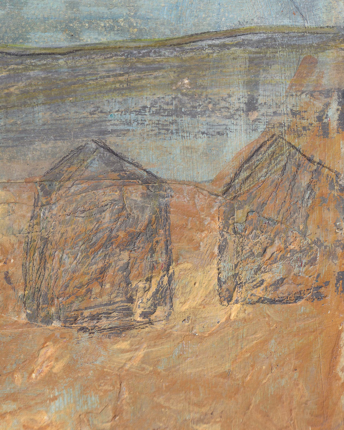 Abstract artwork with brown and blue tones