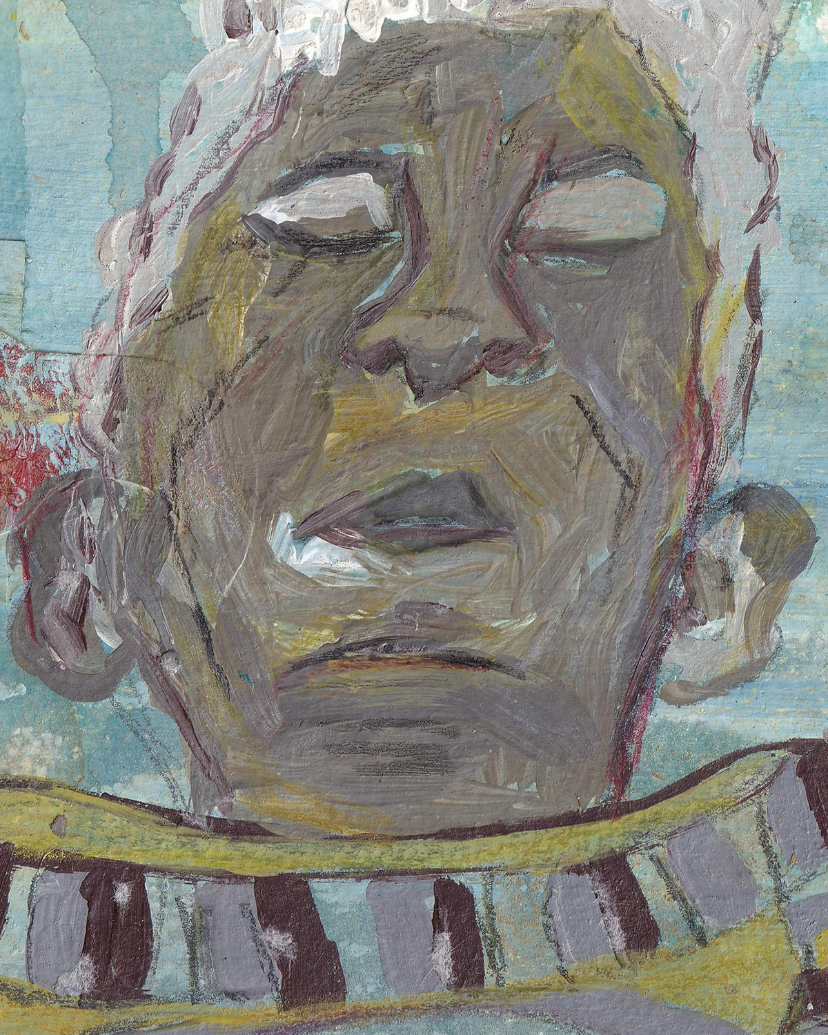 Abstract painting of a face with a striped garment