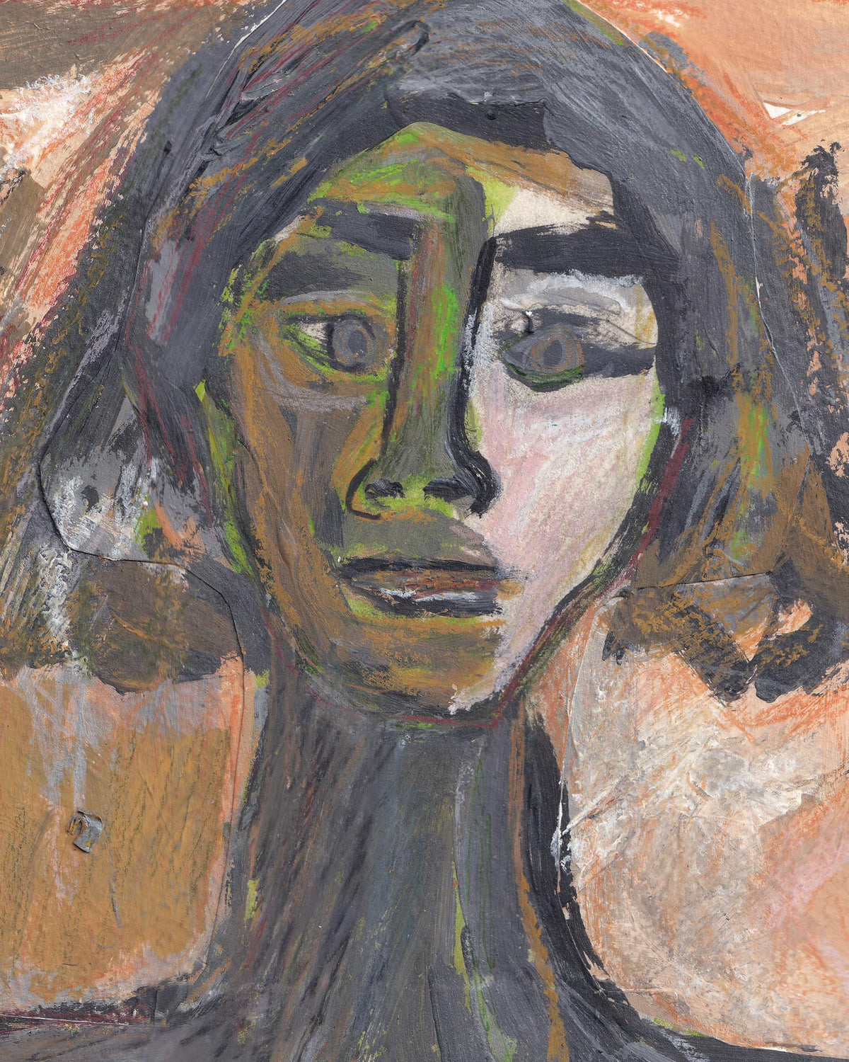 Abstract painting of a face with stylized features