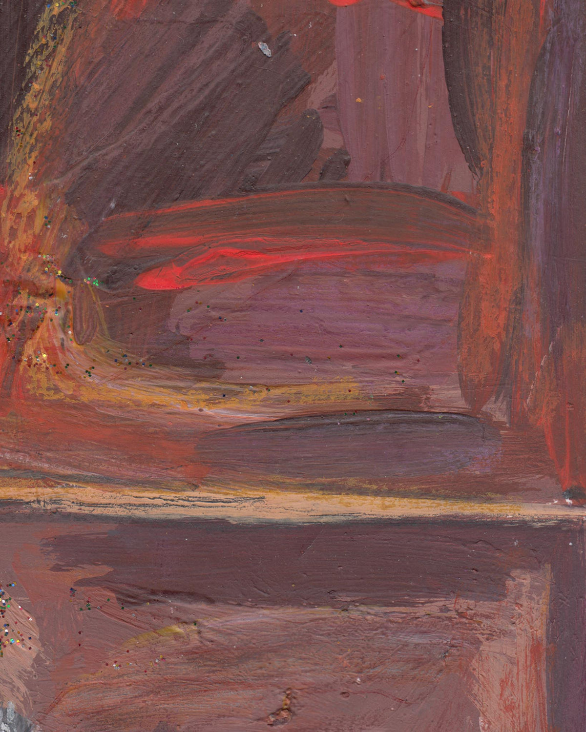 Abstract painting with brown, red, and yellow hues