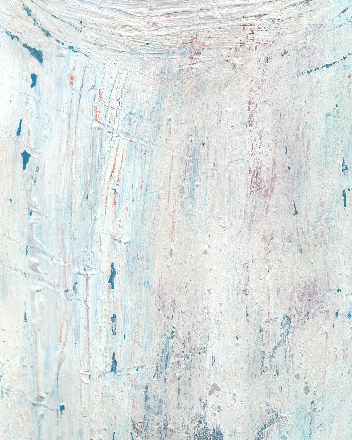 Abstract art with light blue, white, and pink brush strokes on a textured background