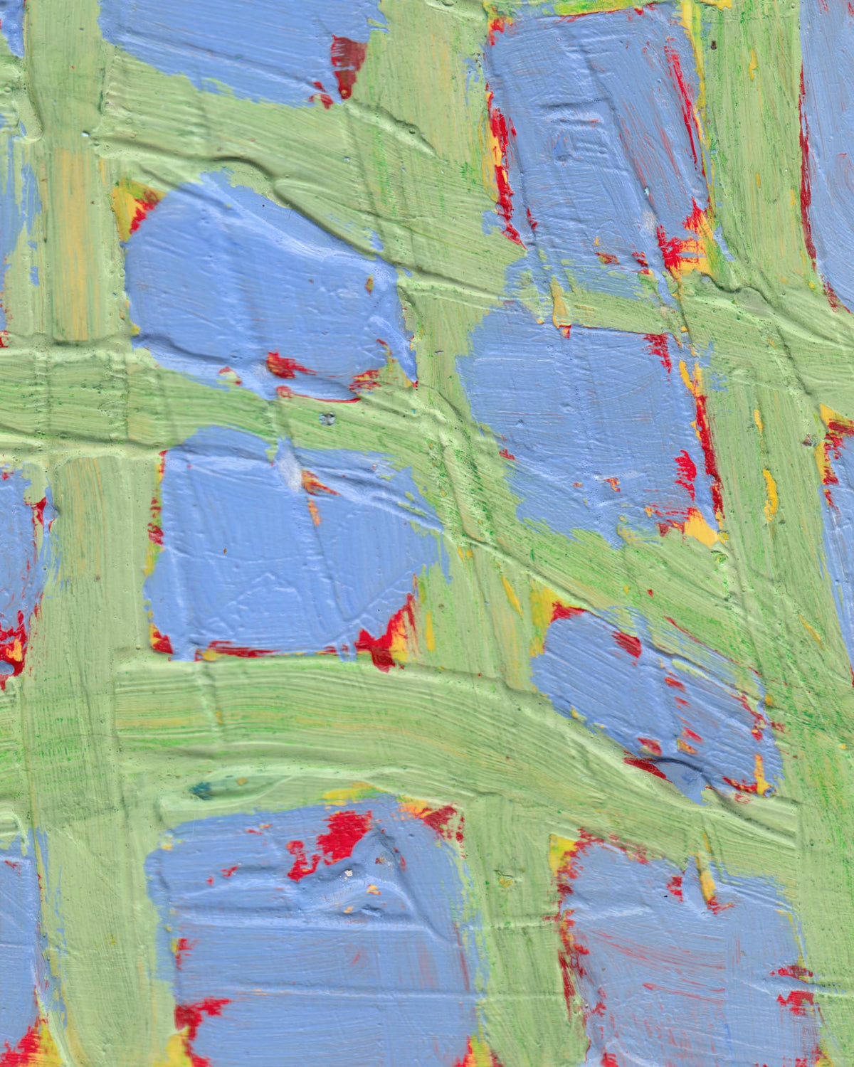 Abstract art with blue, green, and red brush strokes