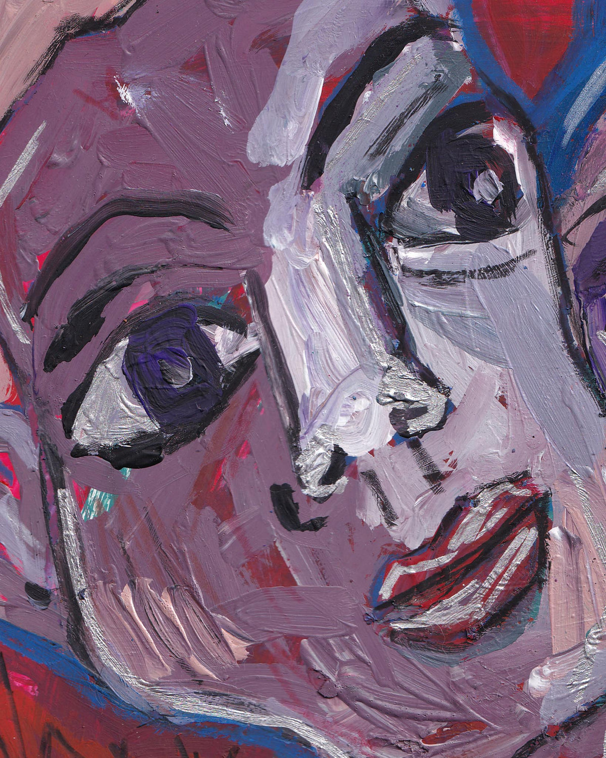 Abstract painting of a face with bold colors and brush strokes