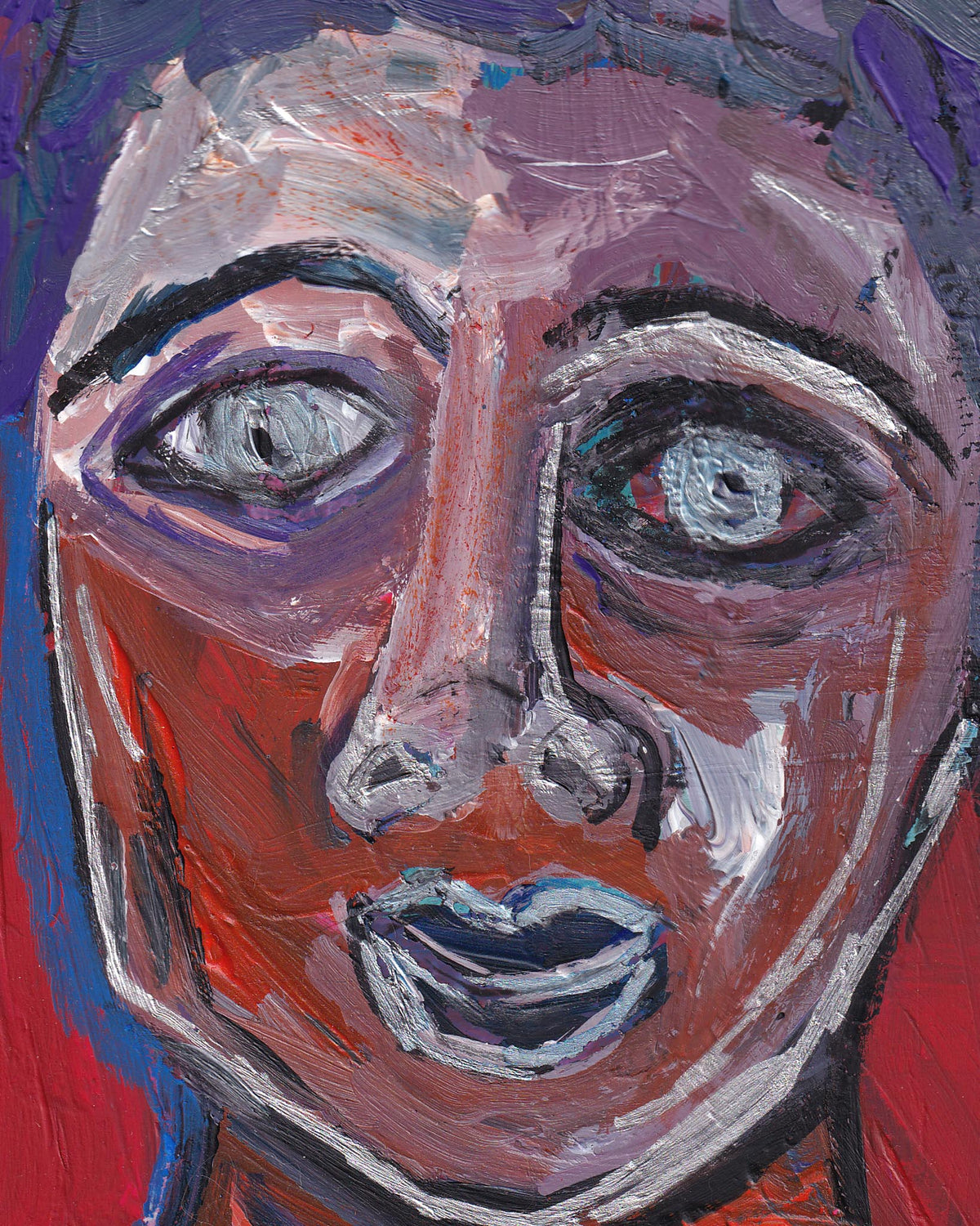 Abstract painting of a face with bold colors and brush strokes