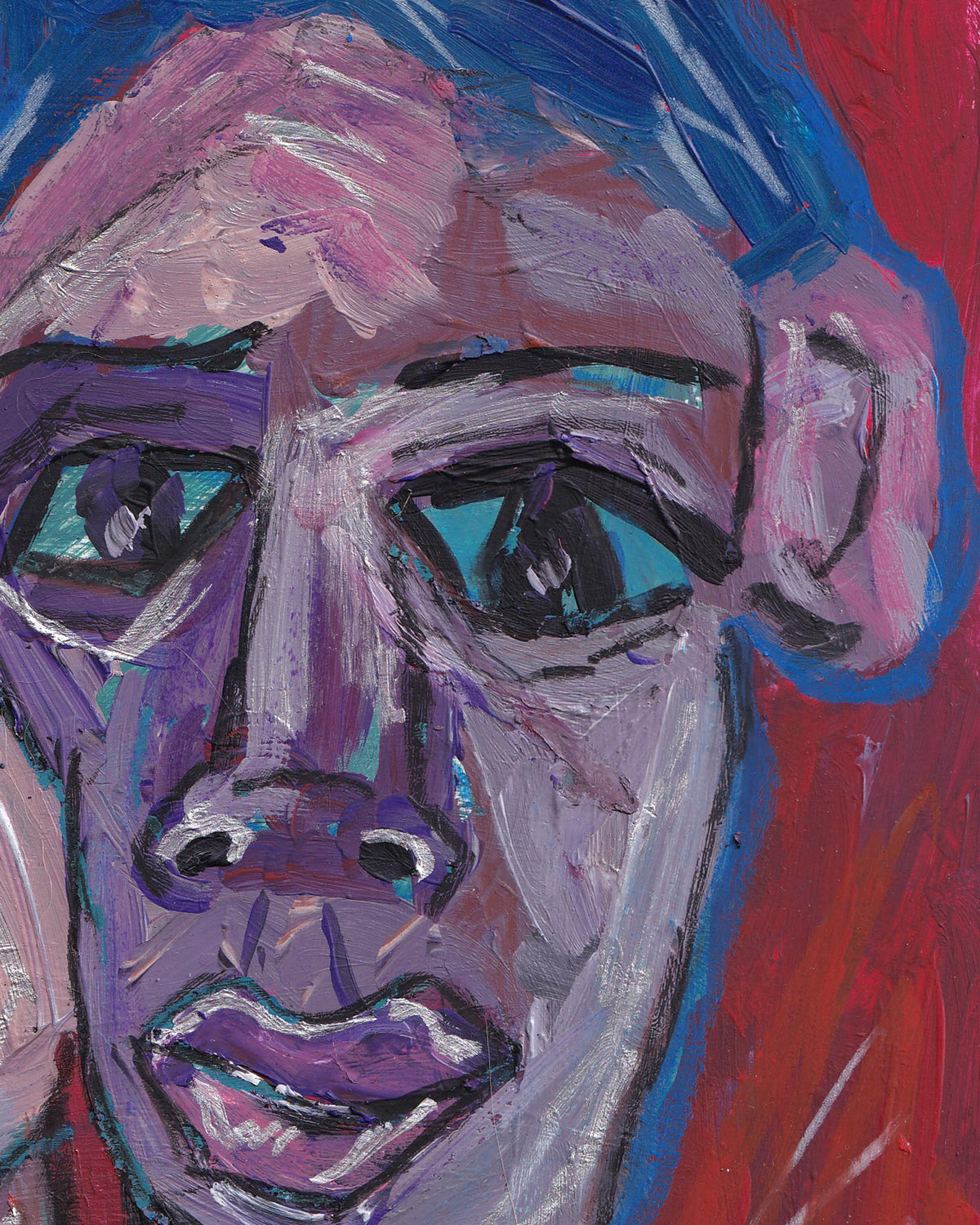 Abstract painting of a face with bold colors and brush strokes