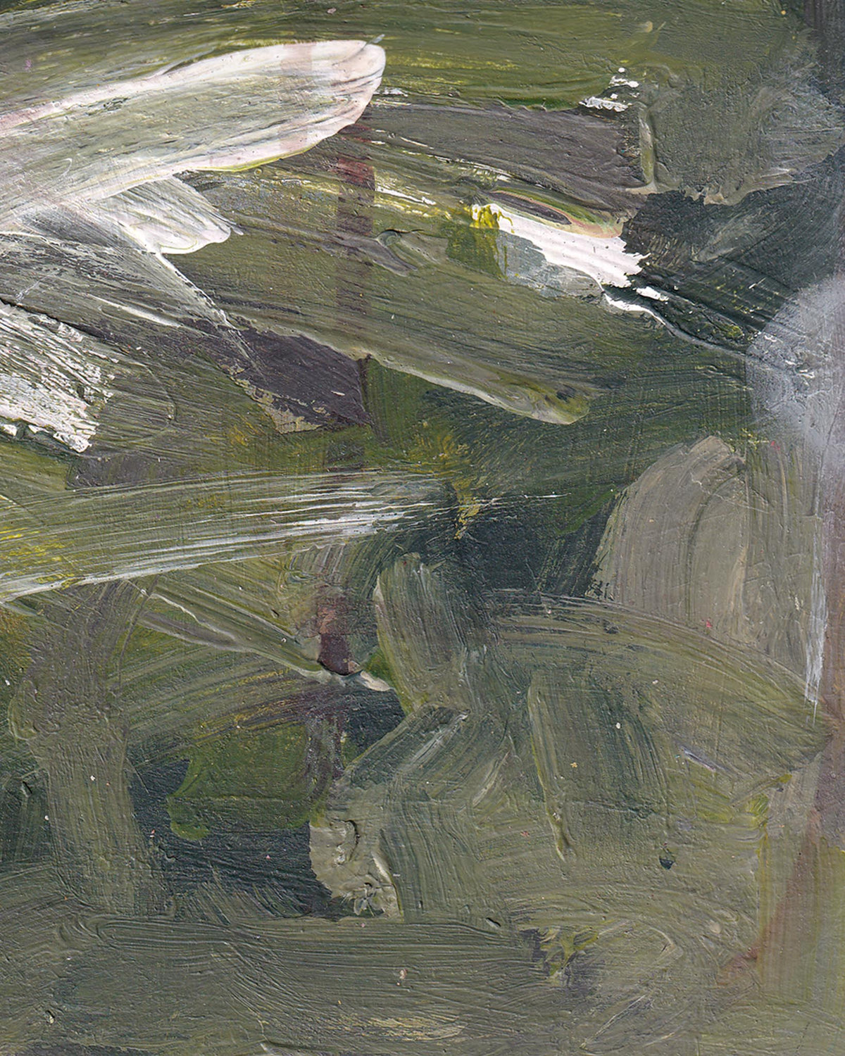 Abstract painting with green and gray brush strokes