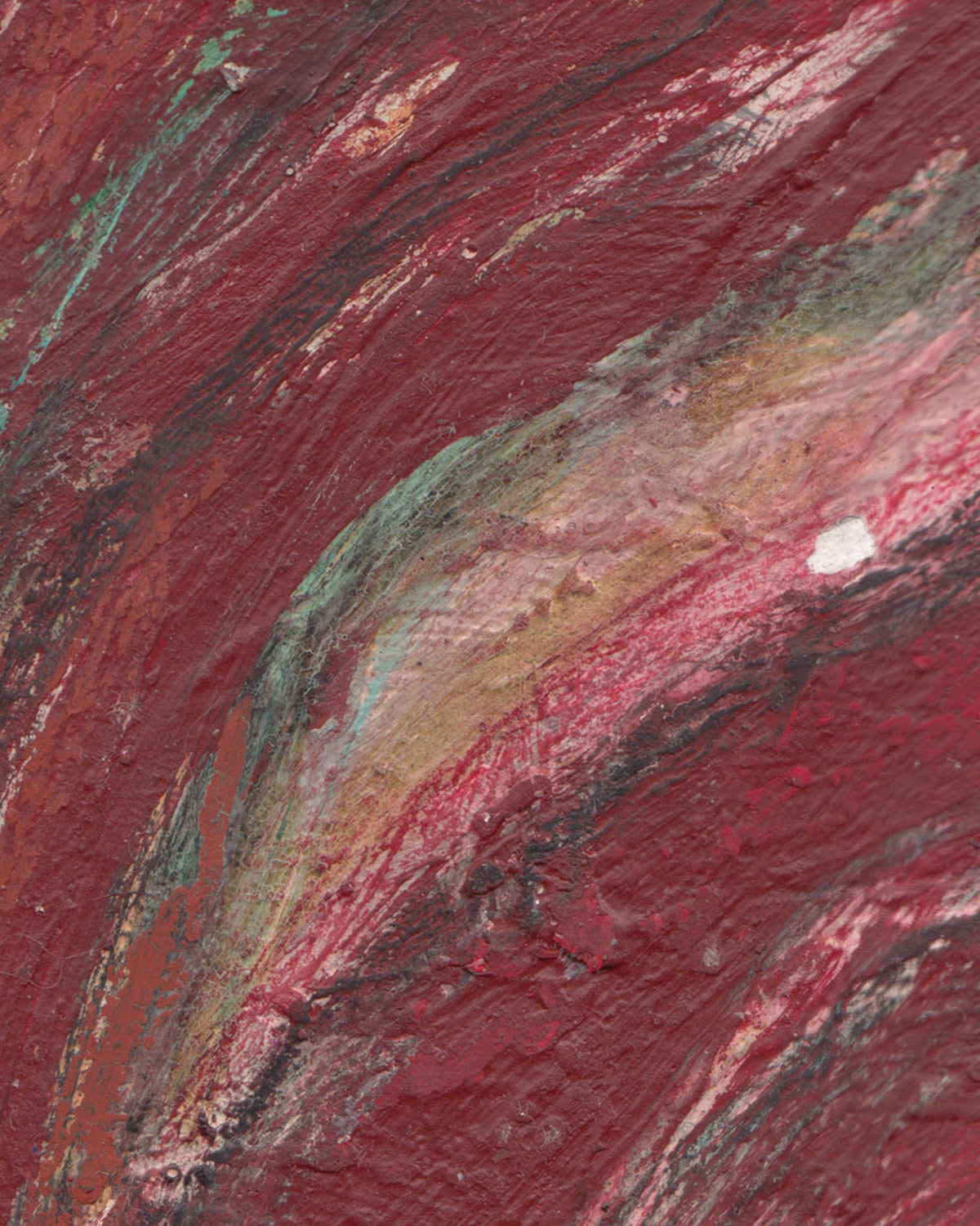Abstract art with red, brown, and green colors