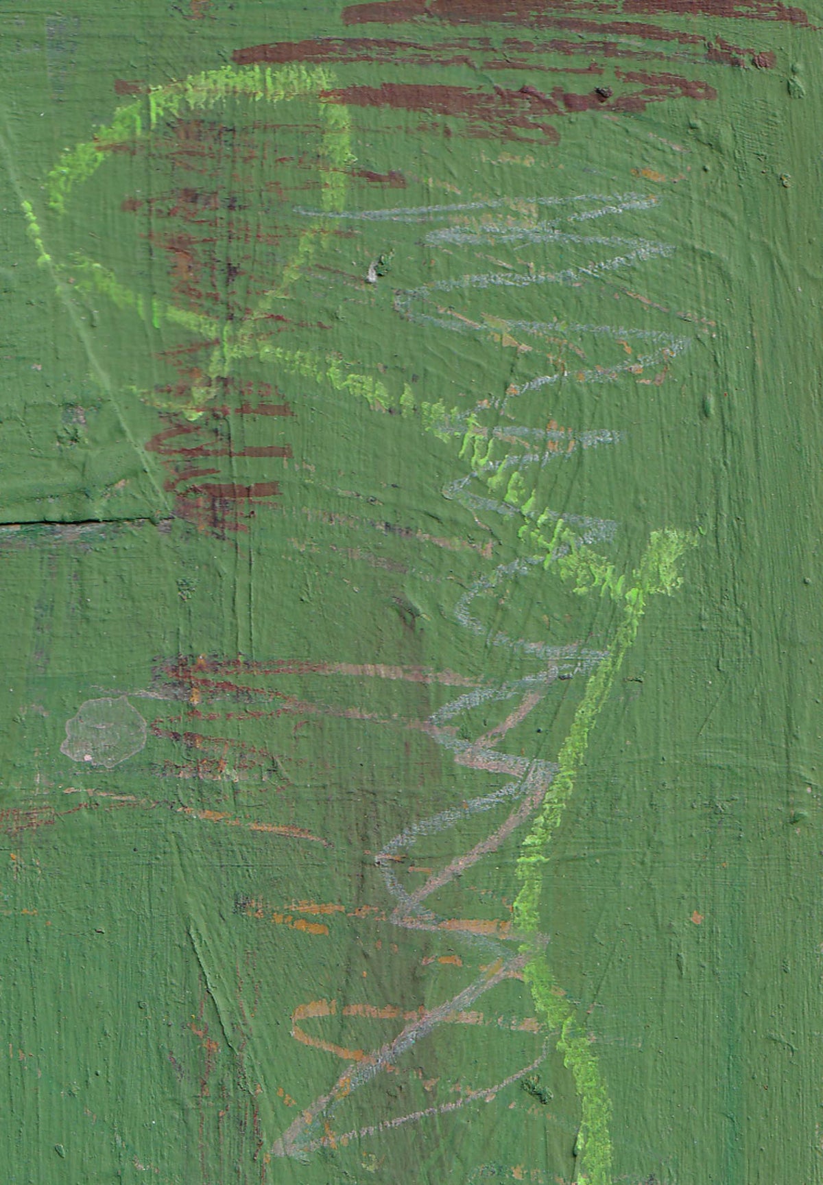 Abstract art with green, brown, and white colors on a textured surface