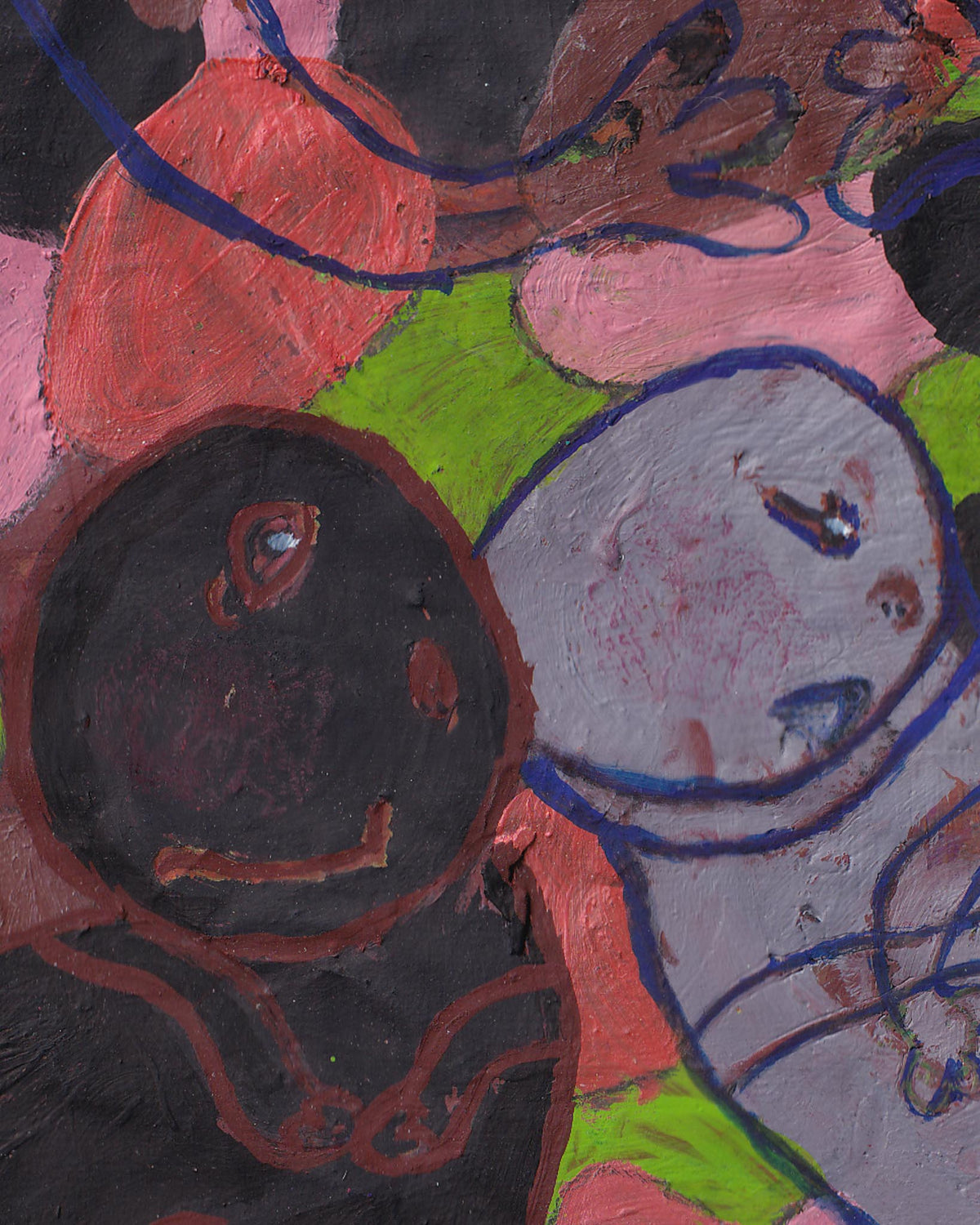 Abstract artwork with colorful shapes and figures