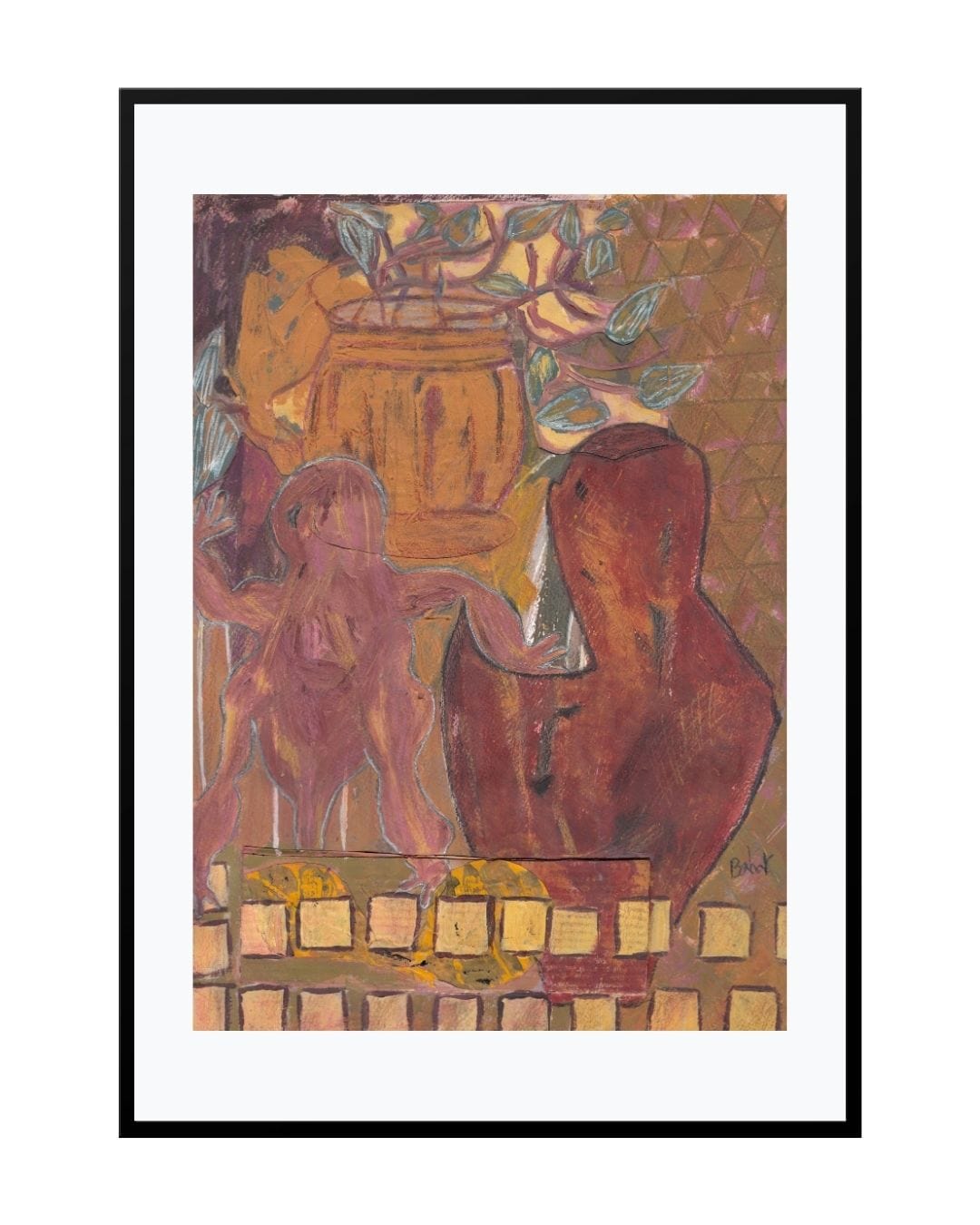 Symbolic portrait of a female florist with abstract facial features and floral elements, titled "Florist"
