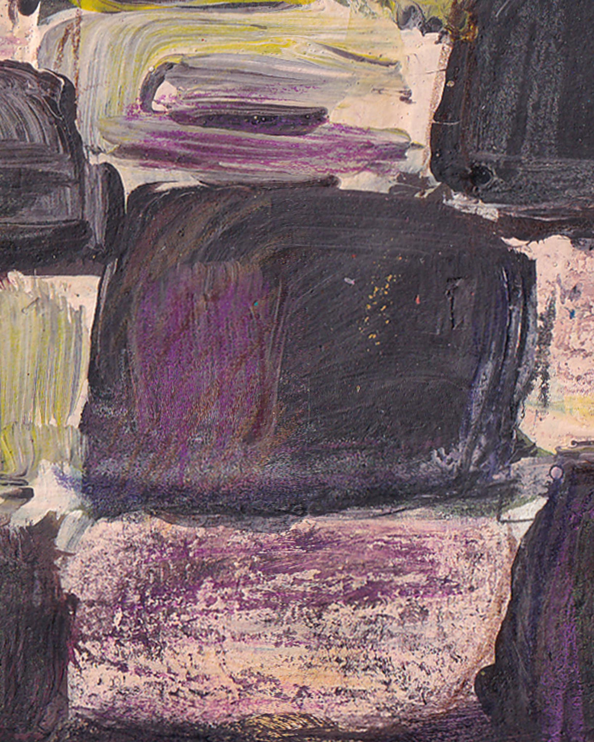 Abstract art with purple and black shapes on a textured background